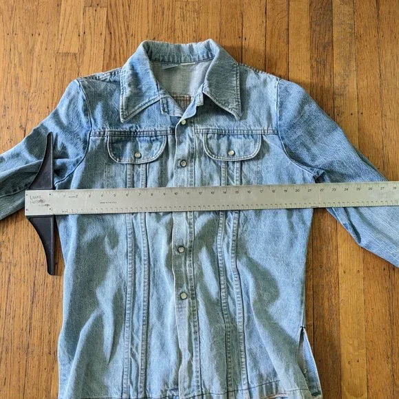 Sears Denim Shirt Jacket Pearl Snap Western Vintage 70s Size L - Picture 4 of 5